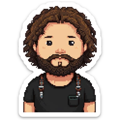 tan guy with mid-length brown and black curly hair like LaMelo Ball, beard, chubby build sticker