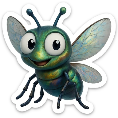 can you change its colors to look more like a real fly but leave it colorful, just add some Iridescent like on a real fly. leave the eyeballs white. trasparent background sticker