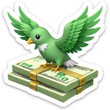 un fajo de dólares con alas volando sticker
