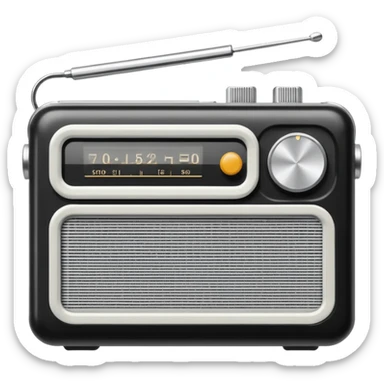 A black and white icon of a vintage handheld transistor radio sticker