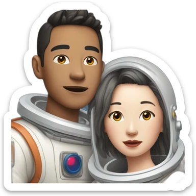 Couple on mars girl is pale boy is Asian wearing space suits sticker