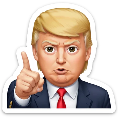 Super realistic Donald Trump pointing index finger up, realistic face sticker