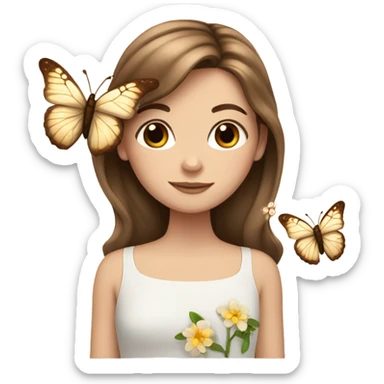 White girl with brown hair flowers and butterflies  sticker
