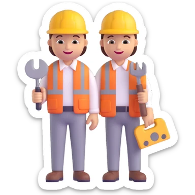 3D smiley emoji, round shape, carpenter with saw and work clothes, text 'Asztalos' sticker