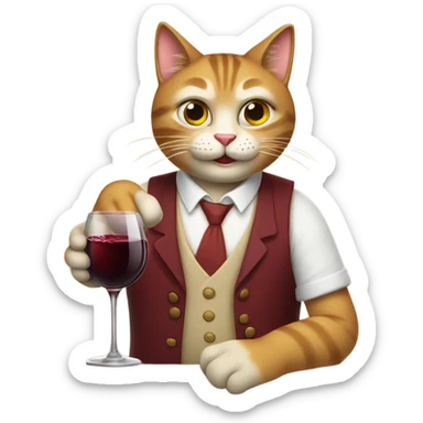 smug looking cat drinking a glass of wine and giving a thumbs up sticker