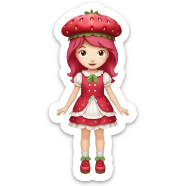 Strawberry shortcake human girl full body and legs with a strawberry hat on her head and dress without a cake sticker