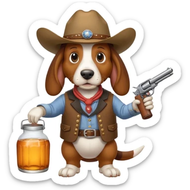 hillbilly basset hound with cowboy hat moonshine and a gun sticker