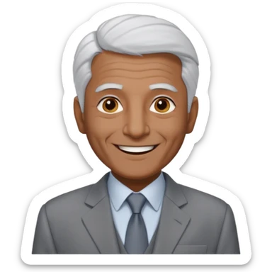 70 yr old man, very short spike white hair, pakistani, light grey business suit, big smile, dark skin, no facial hair, less hair
 sticker