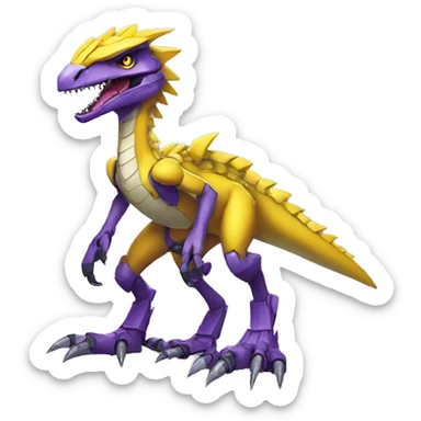  Cool Edgy Purple Yellow Digimon-Fakemon-Velociraptor-Dragon-Mecha full body sticker