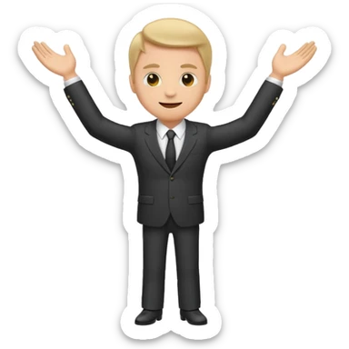 Emoji-style sticker of a man in a suit with arms spread wide to the sides sticker
