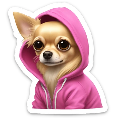   wirey fur long haired blonde chihuahua in a huge pink hoodie sticker