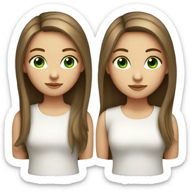 White girl with long brown straight hair and green eyes, white shirt sticker