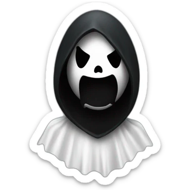 Ghostface with his black costume ans with a big mouth sticker