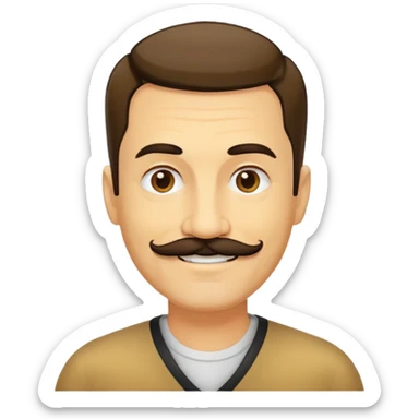 đàn ông 50 tuổi, da vàng, có ria mép màu đen, tóc undercut ngắn màu nâu, cười mỉm  sticker