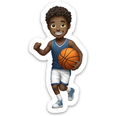 smiling boy in night shirt playing basketball sticker