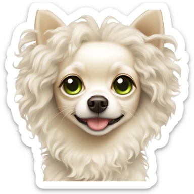 White beige (fluffy) Chihuahua dog with a girl with curly hair and green eyes sticker