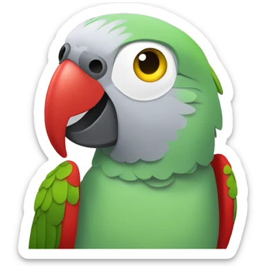 grey-green parrot, grey body with yellow head and green chest and red eyes sticker