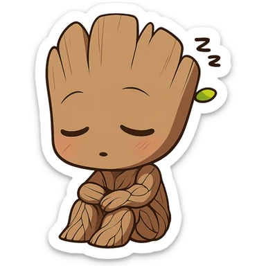 Make Groot more chibi sleeping in an anime style. Remove the background. sticker