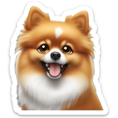 Black and white and orange  Pomeranian with sparkling eyes begging for food sticker