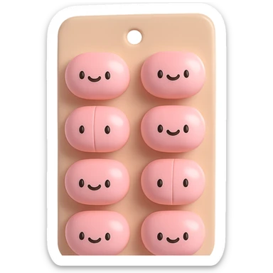 light pastel pink oval pills in a light beige blister pack, no background, vinyl figure 3D emoji style sticker