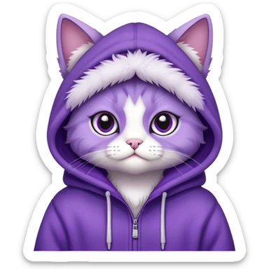 Cute purple cat wearing hoodie sticker