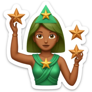copper green female statue holding up 3 stars in a triangle sticker