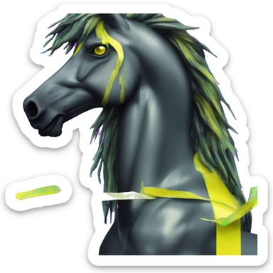 .Zombie_ Vaporwave black holographic oilslick zombie unicorn yellow caution tape graffiti Pegasus  sticker