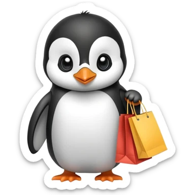 adorable baby penguin with shopping bags sticker