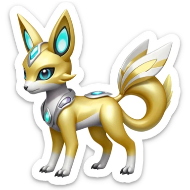 Glowing futuristic cyber-Meloetta-Renamon-Protogen-Palkia-hybrid-fusion-Fakémon-creature, full body sticker