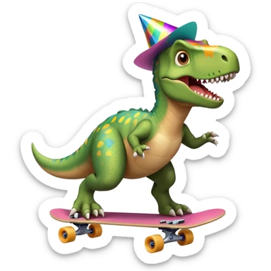 a dinosaur on a skateboard partying  sticker