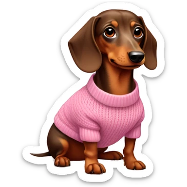 Brown and tan Dachshund wearing a pink sweater sticker