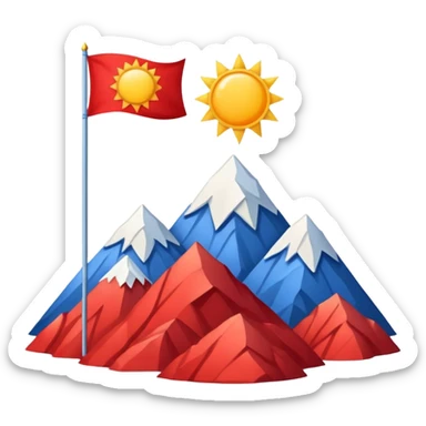 A blue , white and red flag With three mountain and a sun and ⚖️ in the upper part of mountains sticker