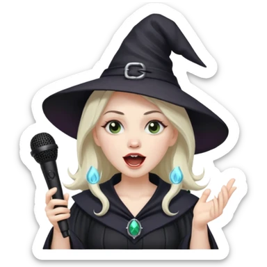 Witch singing with micro, half body sticker