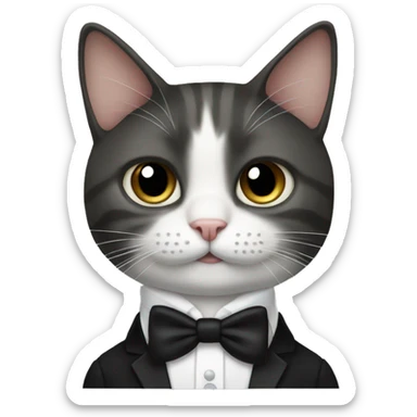 Cat wearing tux with a bow sticker