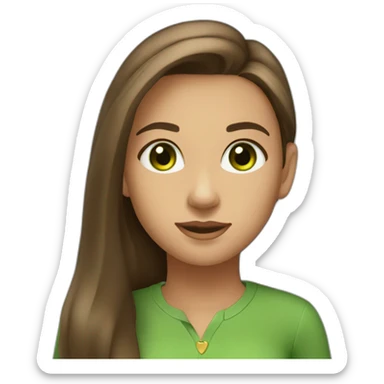 Cute girl with straight long brown hair, green eyes, gold earrings and a green shirt. She ist looking fabulous btw sticker