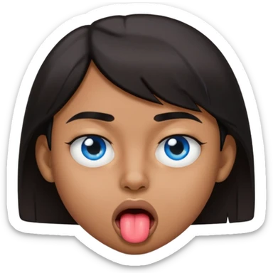 Quelqun de brun au yeux bleu qui tire la langue sur le coter de la bouche et regarde mal sticker