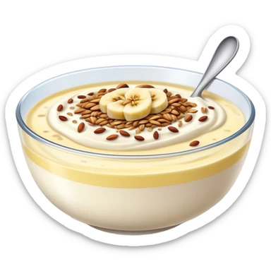 Banana yogurt with flax seeds on top in a bowl sticker