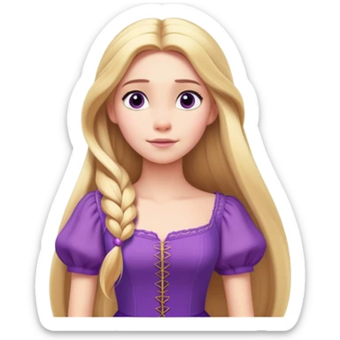 Rapunzel from hips up, purple dress, very long blonde hair, minimal style but clearly recognizable sticker