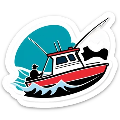 sport fishing boat over wave sticker