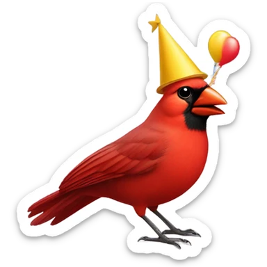 Happy red cardinal with birthday hat sticker