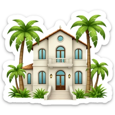 a villa with palm trees sticker