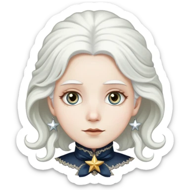 Victorian era character with pale white skin, white hair, and star-shaped eyes wearing historical Victorian clothing sticker