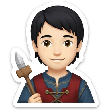 smiled poor boy painter with black hair and  medieval clothes sticker