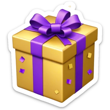 A purple and gold present opens with confetti  sticker