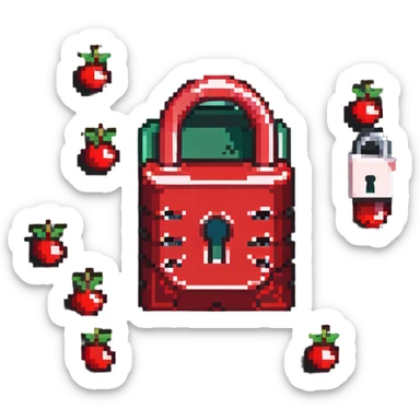 Red document with cherry-shaped lock, secure red digital file with cherry padlock sticker