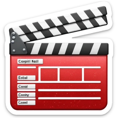 red clapperboard used in filmmaking, cute and stylish design with glitter sticker