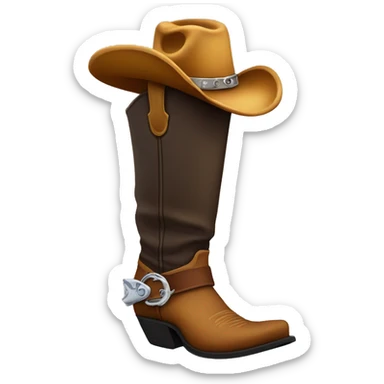 Tall cowboy boot with spurs and a cowboy hat on top sticker