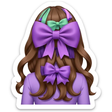 long wavy brown hair from behind with a medium lilac bow sticker