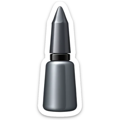 Dark grey metallic   nail polish bottle with a tall pointy cap sticker