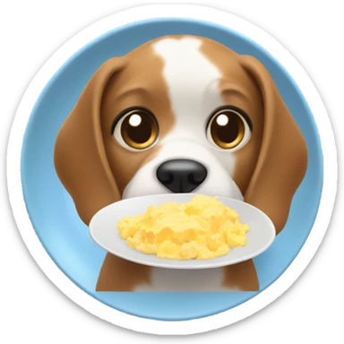 Dog holding plate of scrambled eggs sticker